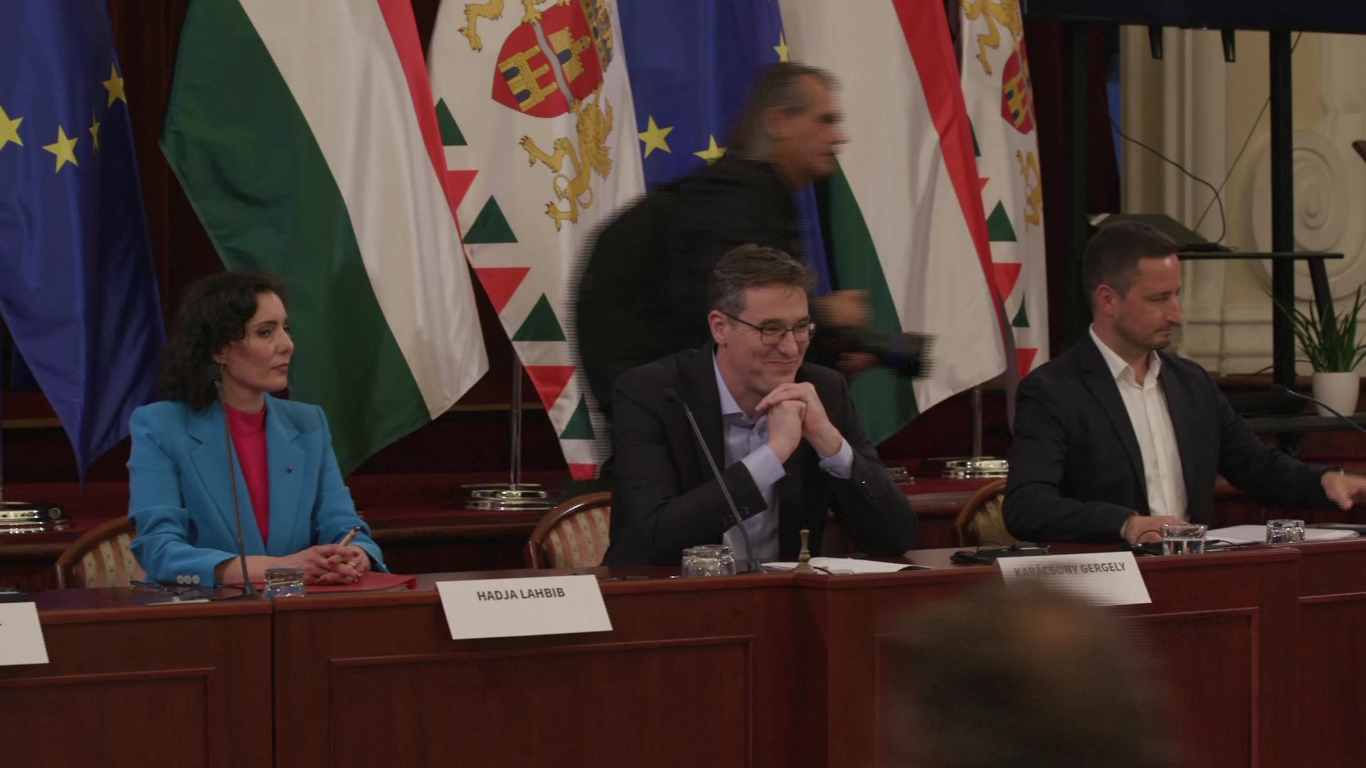 Budapest Pride March 2025, international press conference: opening statements by Gergely KARÁCSONY, Hadja LAHBIB, Commissioner for Equality, Preparedness and Crisis Management, Nicolae ŞTEFĂNUŢĂ Vice President of the EP and Máté HEGEDÚS